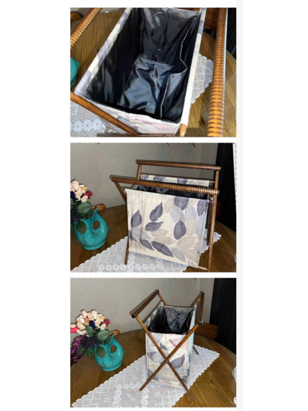Collapsible Folding magazine/sewing/knitting basket rack with wood frame